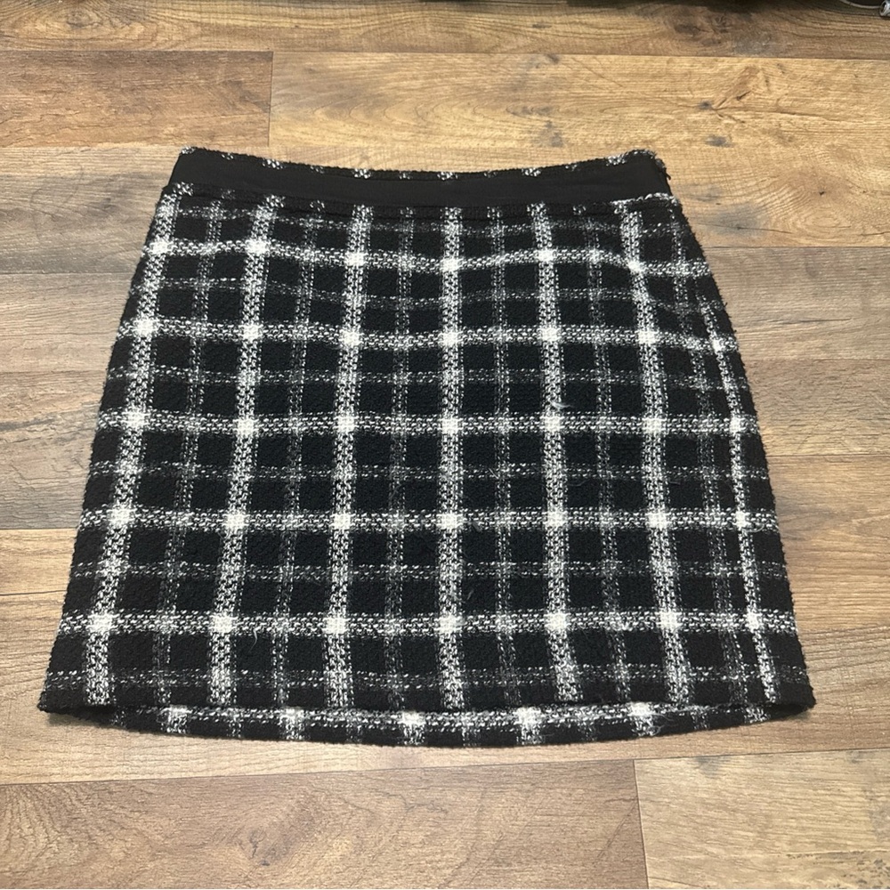 LOFT Black and White Checkered Mini Skirt